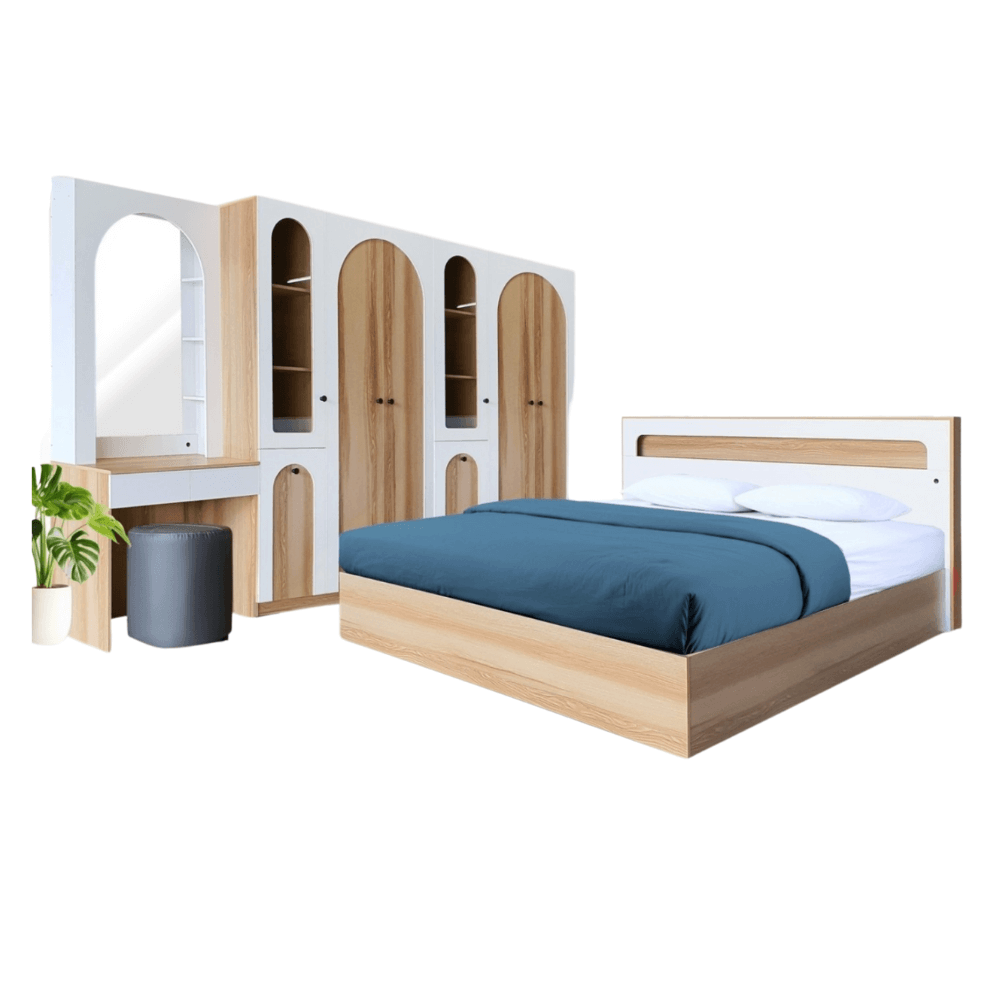 ชุดห้องนอน + ที่นอน PVC 6 ฟุต WISDOM DESIGN FURNITURE รุ่น ARISTA 12 สี แอช/ขาว_0